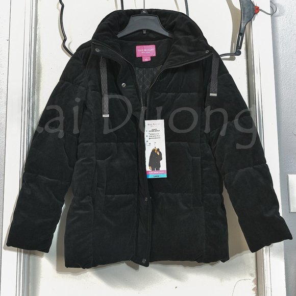 Isaac Mizrahi Ladies' Velvet Puffer Jacket L BLACK - Picture 1 of 6